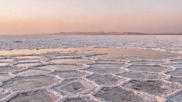 Crossing Chott el Jerid, the great salt lake